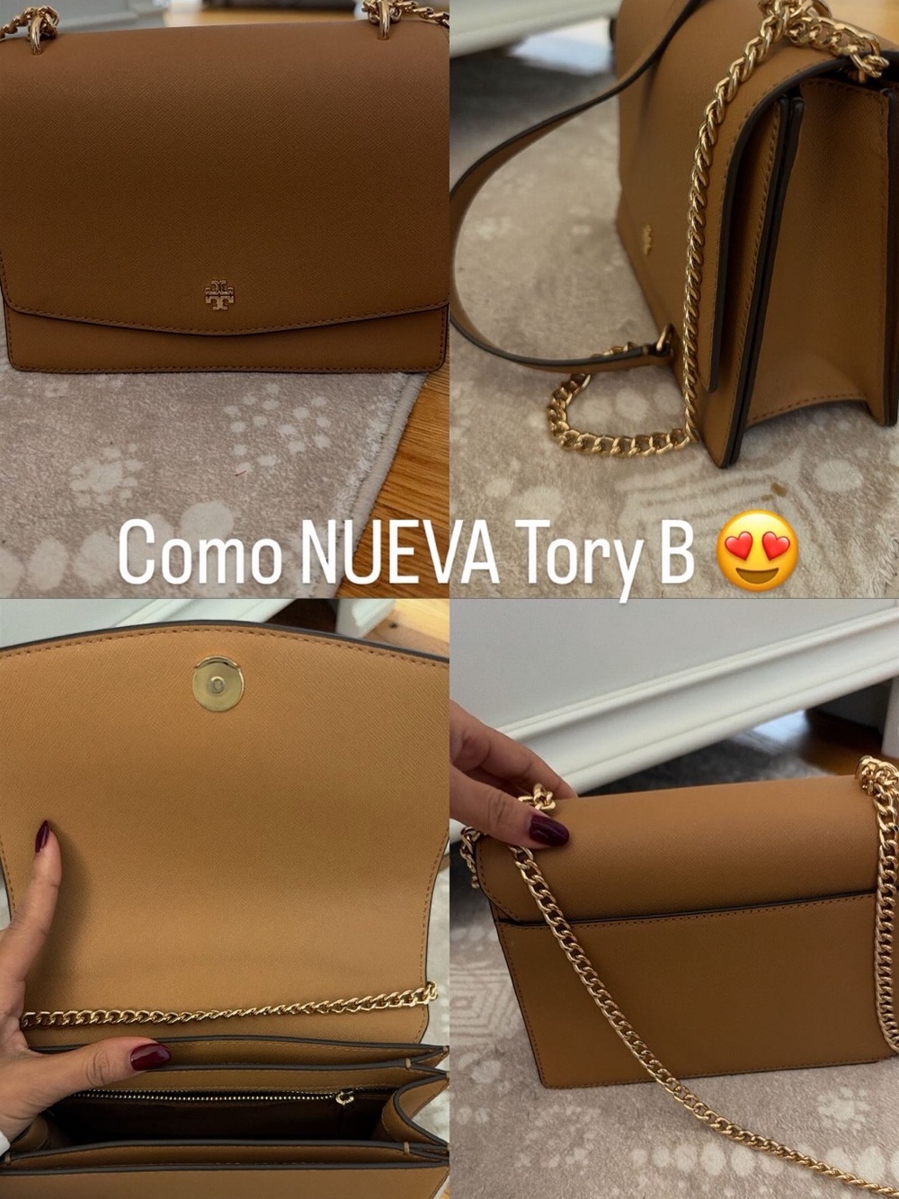 Tory Burch Saddle Tan Leather Chain Crossbody